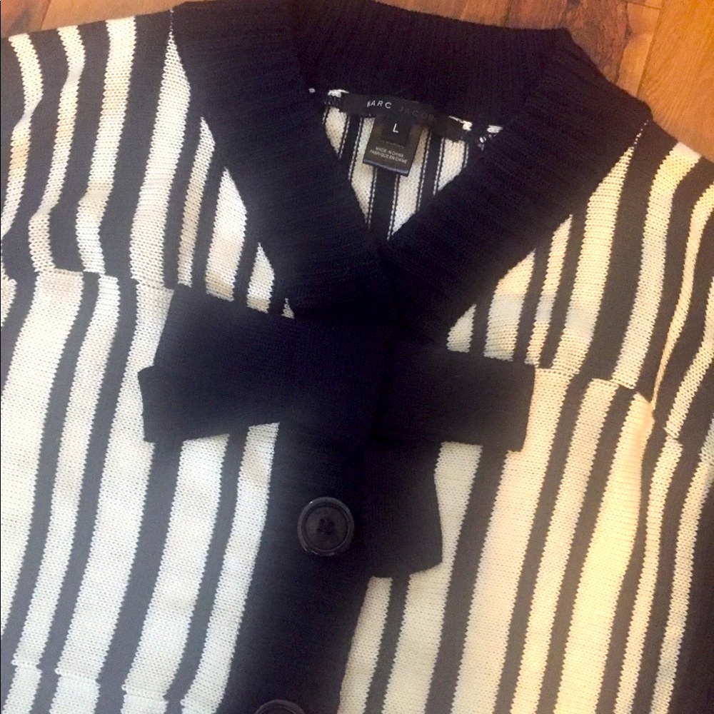 😻NWOT Marc Jacobs Striped Cardigan Sweater L Navy - Picture 3 of 8